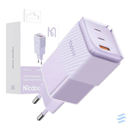 GaN 67W mains charger Mcdodo CH 1502 2x USB C USB A (purple) mains chargers