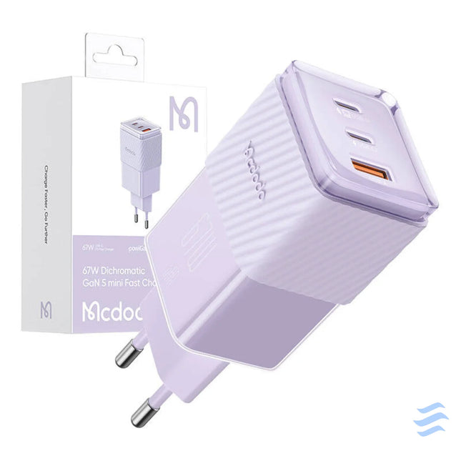 GaN 67W mains charger Mcdodo CH 1502 2x USB C USB A (purple) mains chargers