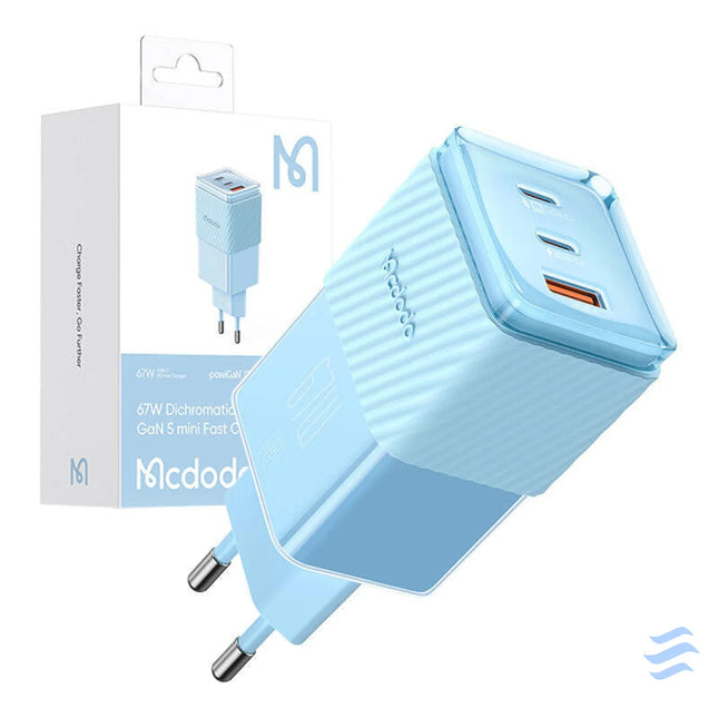 GaN 67W mains charger Mcdodo CH 1503 2x USB C USB A (blue) mains chargers