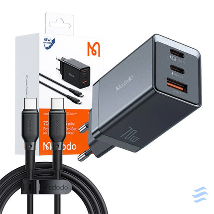 GaN Mcdodo CH 1543 network charger 2x USB C 1x USB 67W + USB C to USB C 2m cable (black) mains chargers