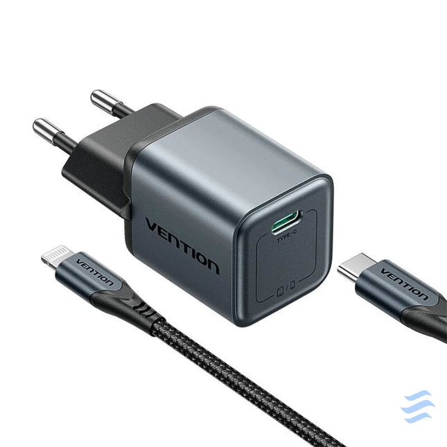 GaN Vention USB C 20W Charger + USB C L 1m Cable (Gray) mains chargers