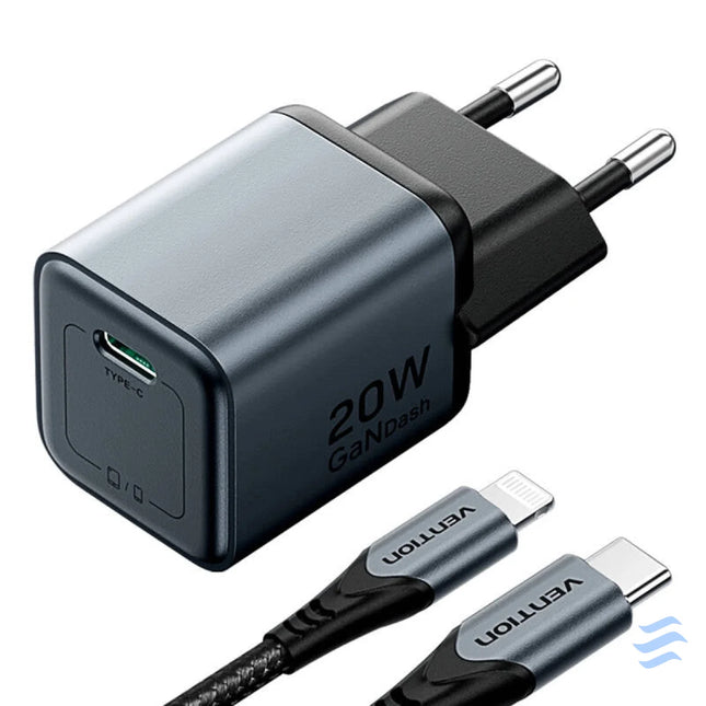 GaN Vention USB C 20W Charger + USB C L 1m Cable (Gray) mains chargers