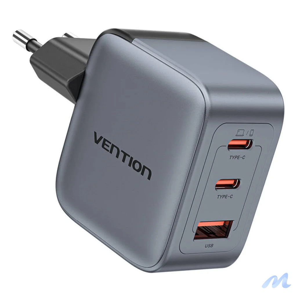 GaN Vention USB-C+C+A 70W Charger (Gray)