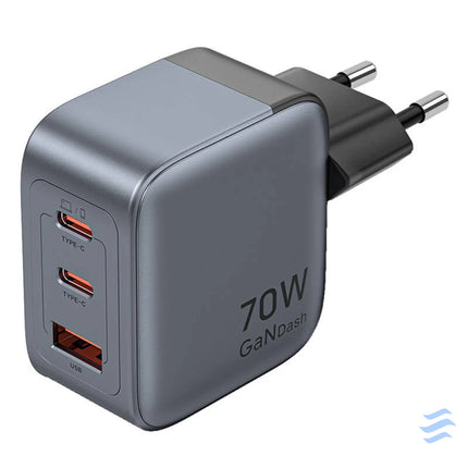 GaN Vention USB C + C + A 70W Charger (Gray) mains chargers