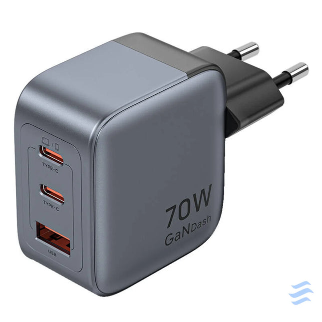 GaN Vention USB C + C + A 70W Charger (Gray) mains chargers
