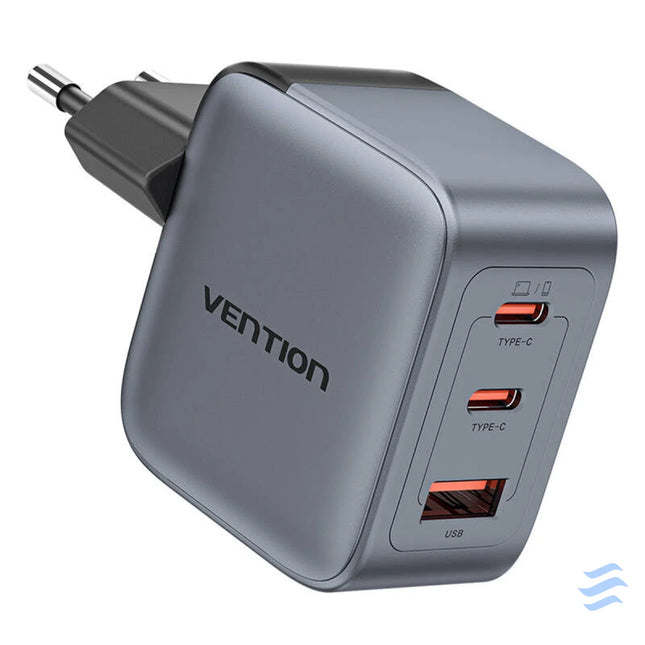 GaN Vention USB C + C + A 70W Charger (Gray) mains chargers
