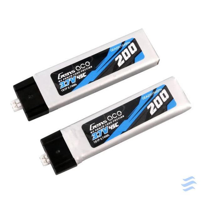 Gens ace 200mAh 3.7V 45C 1S1P Lipo Battery (2pcs) Lithium and NiMH