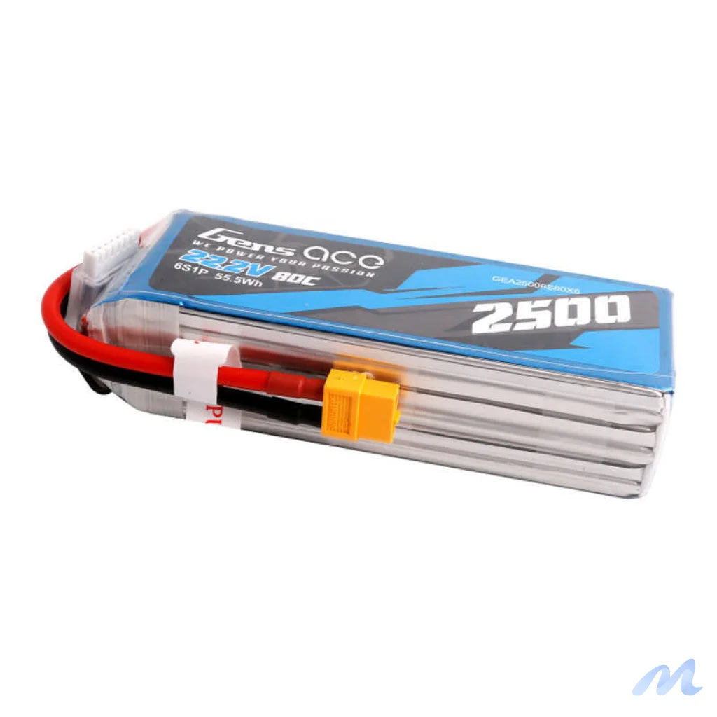 Gens ace 2500mAh 22.2V 80C 6S1P Lipo Battery Pack with XT60 plug