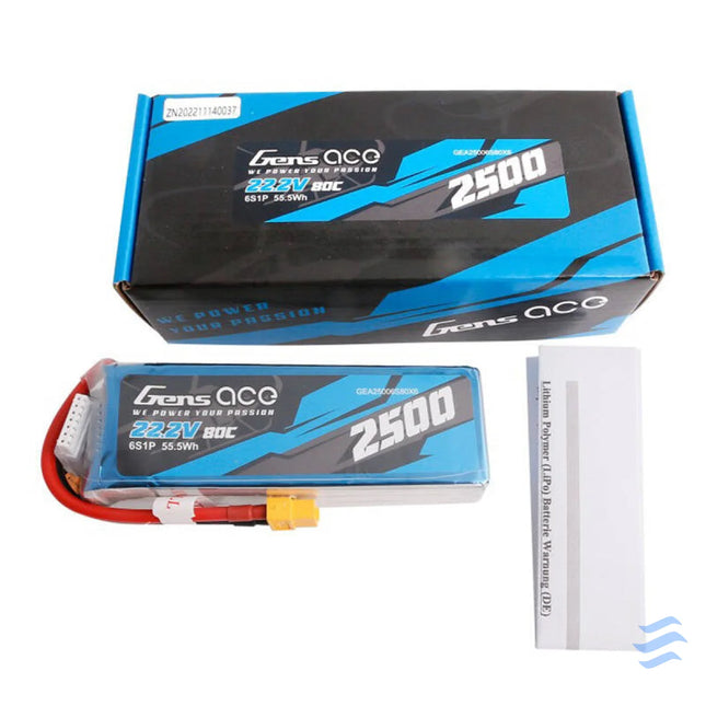 Gens ace 2500mAh 22.2V 80C 6S1P Lipo Battery Pack with XT60 plug Lithium and NiMH