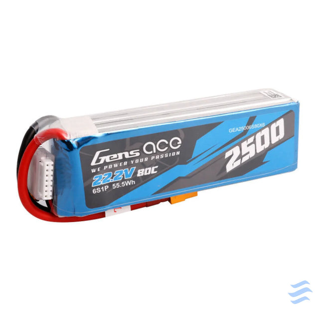 Gens ace 2500mAh 22.2V 80C 6S1P Lipo Battery Pack with XT60 plug Lithium and NiMH