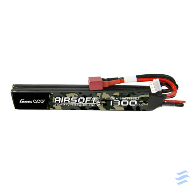 Gens ace 25C 1300mAh 2S1P 7.4V Saddle Airsoft Gun Lipo Battery with T Plug Lithium and NiMH