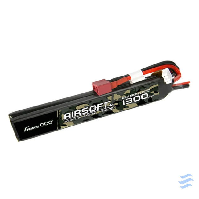Gens ace 25C 1300mAh 2S1P 7.4V Saddle Airsoft Gun Lipo Battery with T Plug Lithium and NiMH