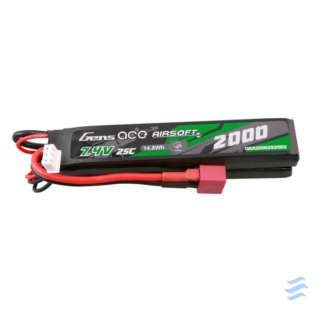 Gens Ace 25C 2000mAh 2S2P 7.4V Saddle Airsoft Gun Lipo Battery with Mini Deans(T) Plug Lithium and NiMH