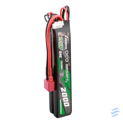 Gens Ace 25C 2000mAh 2S2P 7.4V Saddle Airsoft Gun Lipo Battery with Mini Deans(T) Plug Lithium and NiMH