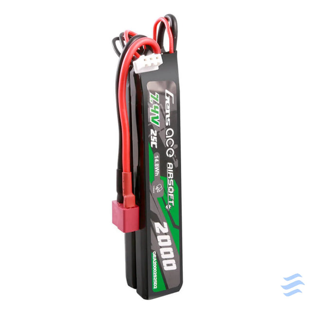 Gens Ace 25C 2000mAh 2S2P 7.4V Saddle Airsoft Gun Lipo Battery with Mini Deans(T) Plug Lithium and NiMH