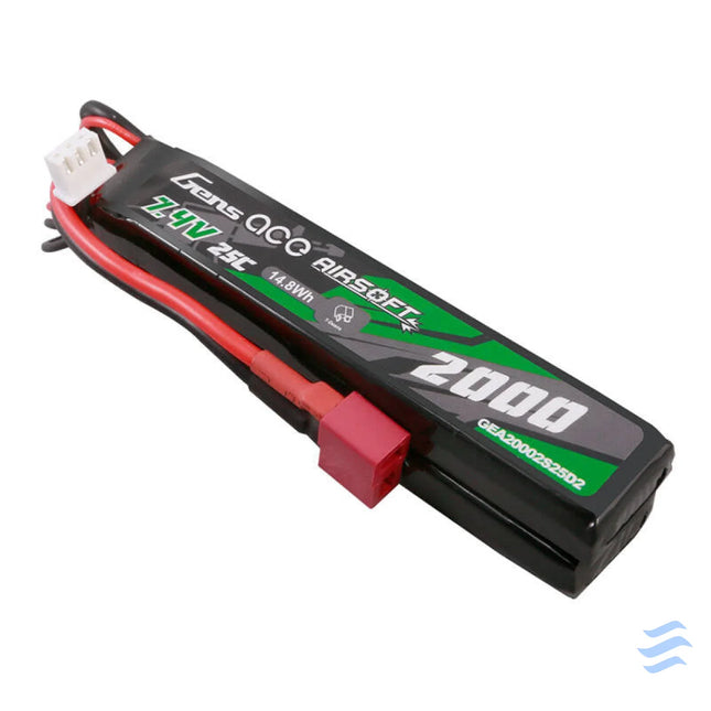 Gens Ace 25C 2000mAh 2S2P 7.4V Saddle Airsoft Gun Lipo Battery with Mini Deans(T) Plug Lithium and NiMH