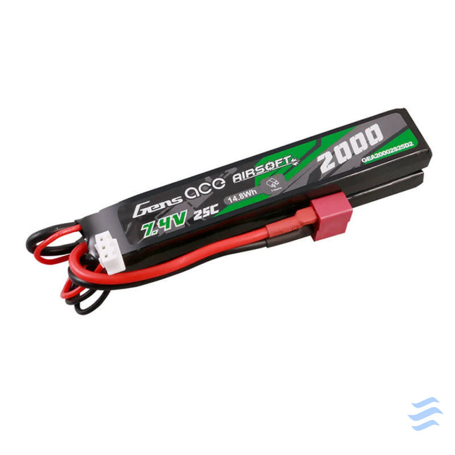 Gens Ace 25C 2000mAh 2S2P 7.4V Saddle Airsoft Gun Lipo Battery with Mini Deans(T) Plug Lithium and NiMH