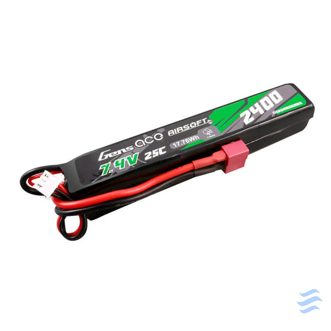 Gens ace 25C 2400mAh 2S2P 7.4V Saddle Airsoft Gun Lipo Battery with Mini Deans(T) Plug Lithium and NiMH