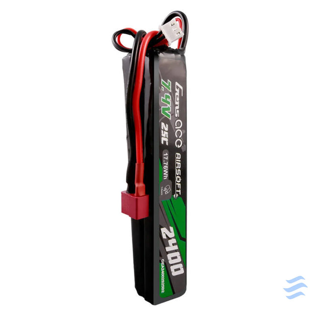 Gens ace 25C 2400mAh 2S2P 7.4V Saddle Airsoft Gun Lipo Battery with Mini Deans(T) Plug Lithium and NiMH