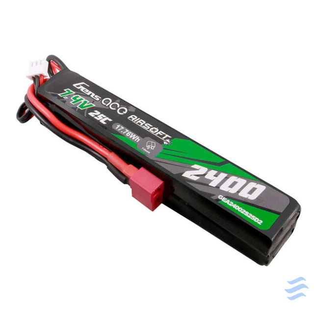 Gens ace 25C 2400mAh 2S2P 7.4V Saddle Airsoft Gun Lipo Battery with Mini Deans(T) Plug Lithium and NiMH