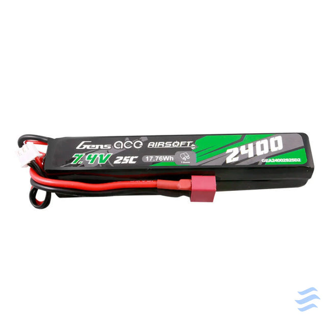 Gens ace 25C 2400mAh 2S2P 7.4V Saddle Airsoft Gun Lipo Battery with Mini Deans(T) Plug Lithium and NiMH