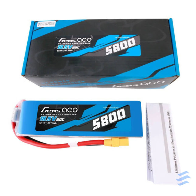 Gens ace 5800mAh 60C 18.5V 5S1P Lipo Battery Pack with XT90 plug Lithium and NiMH
