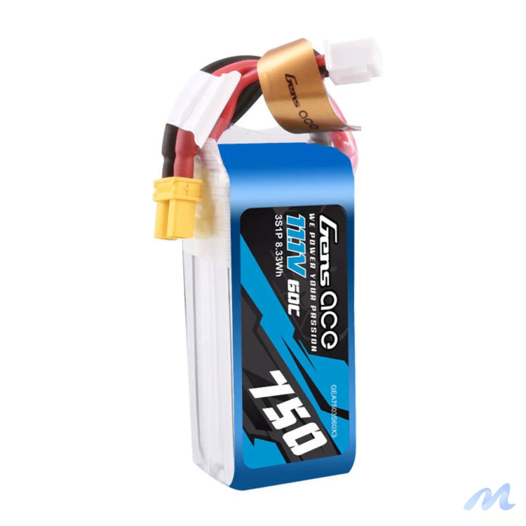 Gens Ace 750mAH 11.1V 60C 3S1P Lipo battery with XT30 connector