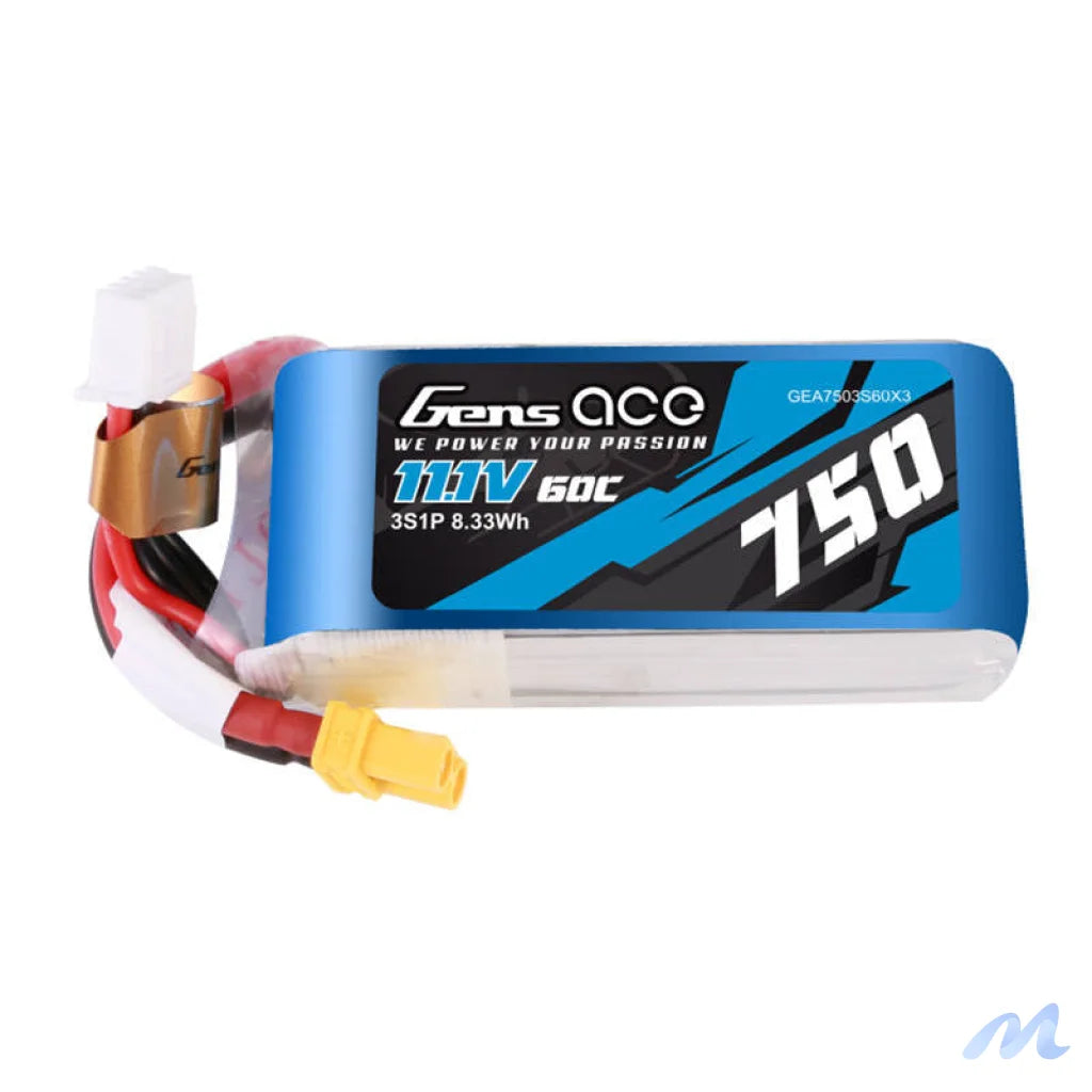 Gens Ace 750mAH 11.1V 60C 3S1P Lipo battery with XT30 connector