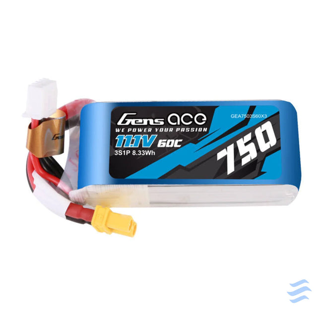 Gens Ace 750mAH 11.1V 60C 3S1P Lipo battery with XT30 connector Lithium and NiMH