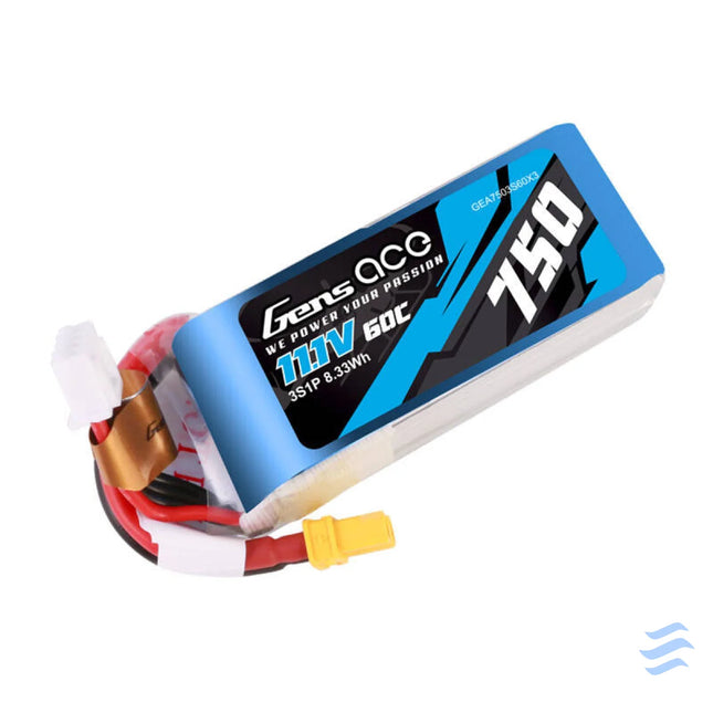 Gens Ace 750mAH 11.1V 60C 3S1P Lipo battery with XT30 connector Lithium and NiMH