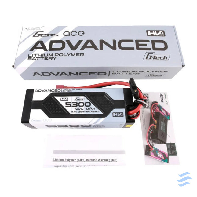 Gens ace Advanced G Tech 5300mAh 11.4V 3S1P 100C HV car Lipo Battery Pack Hardcase with Deans Plug Lithium and NiMH