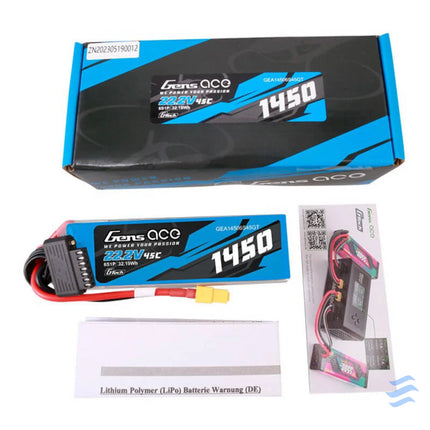 Gens Ace G Tech 1450mAh 22.2V 45C 6S1P Lipo Battery Pack with XT60 Plug Lithium and NiMH
