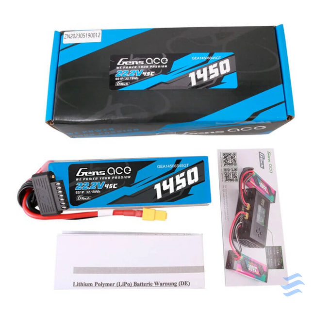 Gens Ace G Tech 1450mAh 22.2V 45C 6S1P Lipo Battery Pack with XT60 Plug Lithium and NiMH