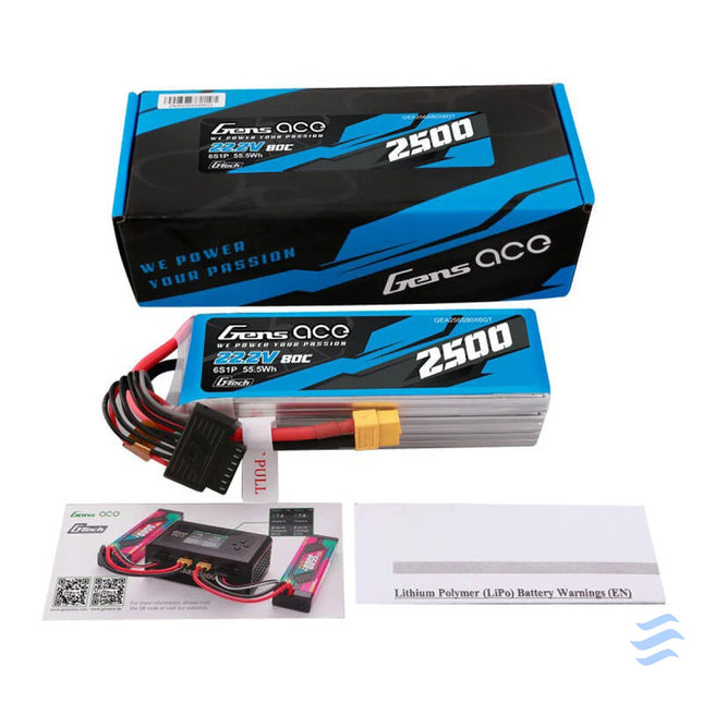 Gens ace G Tech 2500mAh 22.2V 80C 6S1P Lipo Battery Pack with XT60 plug Lithium and NiMH