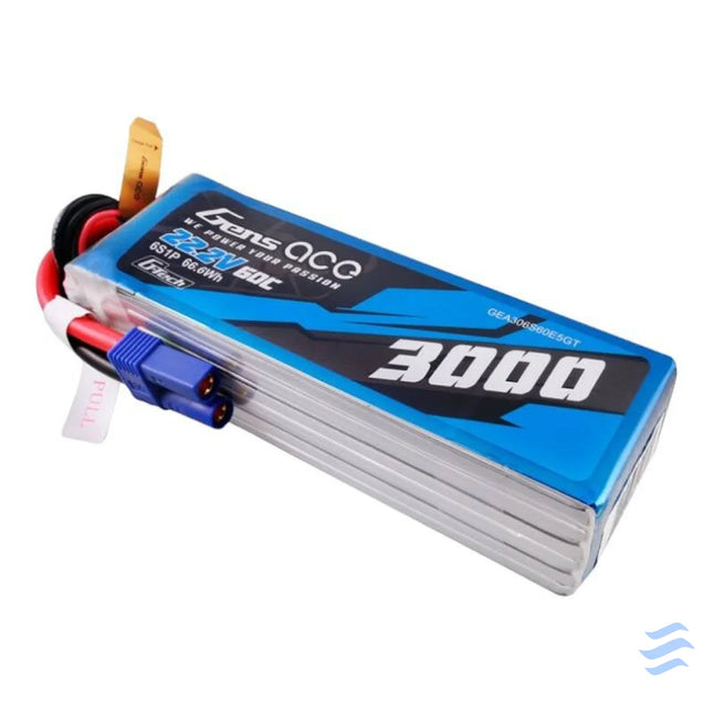 Gens ace G Tech 3000mAh 22.2V 60C 6S1P Lipo Battery Pack with EC5 plug Lithium and NiMH