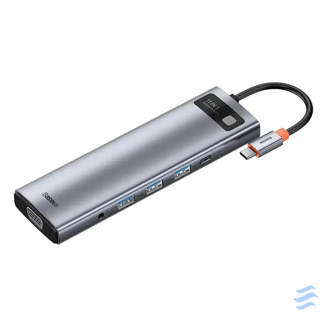 Hub 11in1 Baseus Metal Gleam Series USB C to 3x USB 3.0 + 2x HDMI + USB C PD + Ethernet RJ45 + microSD/SD + VGA + AUX