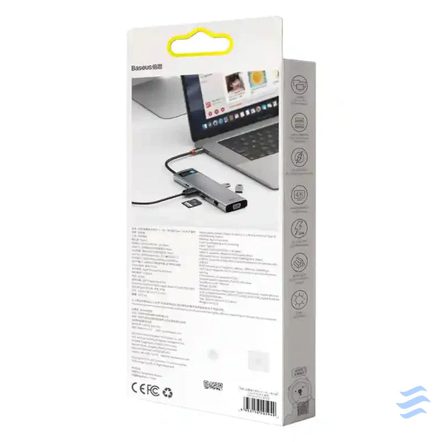 Hub 11in1 Baseus Metal Gleam Series USB C to 3x USB 3.0 + 2x HDMI + USB C PD + Ethernet RJ45 + microSD/SD + VGA + AUX