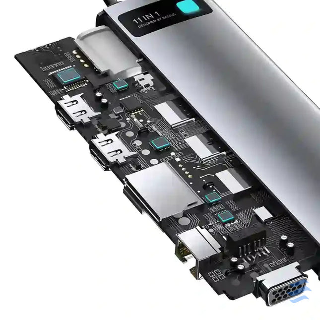 Hub 11in1 Baseus Metal Gleam Series USB C to 3x USB 3.0 + 2x HDMI + USB C PD + Ethernet RJ45 + microSD/SD + VGA + AUX