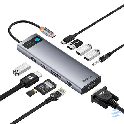 Hub 11in1 Baseus StarJoy Metal Glam Series USB C to HDMI + VGA + 3 x USB 3.0 + USB 2.0 + USB C PD + RJ45 + SD/TF