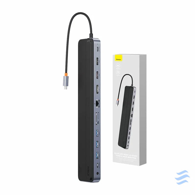 Hub 12w1 Baseus EliteJoy Gen2 series USB C do 2xHDMI + 3xUSB 3.0 + PD + DP + SD/TF + RJ45 + Type C + 3.5mm (dark grey)