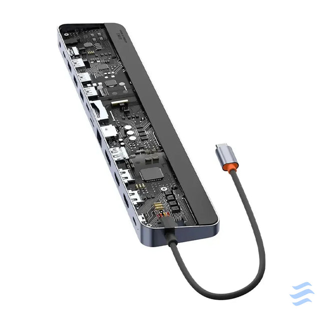 Hub 12w1 Baseus EliteJoy Gen2 series USB C do 2xHDMI + 3xUSB 3.0 + PD + DP + SD/TF + RJ45 + Type C + 3.5mm (dark grey)