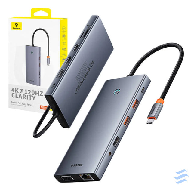 Hub 13in1 Baseus PortalJoy USB C to HDMI + DP + VGA + C + USB + PD + RJ45 + SD/TF + 3.5mm (grey) Hubs