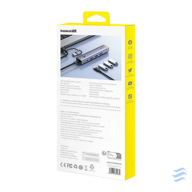 Hub 4in1 Baseus UltraJoy USB A&USB C to 3xUSB3.0 + USB C + RJ45 (grey) Hubs