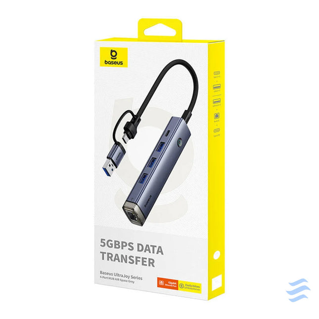 Hub 4in1 Baseus UltraJoy USB A&USB C to 3xUSB3.0 + USB C + RJ45 (grey) Hubs