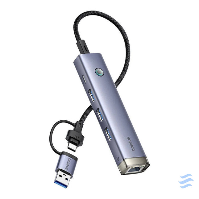 Hub 4in1 Baseus UltraJoy USB A&USB C to 3xUSB3.0 + USB C + RJ45 (grey) Hubs