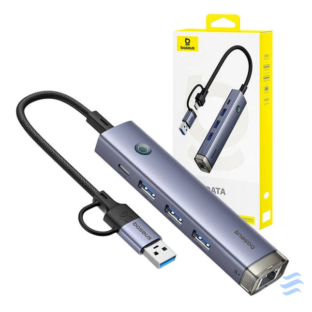 Hub 4in1 Baseus UltraJoy USB A&USB C to 3xUSB3.0 + USB C + RJ45 (grey) Hubs