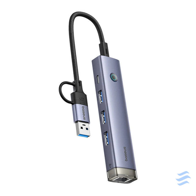 Hub 4in1 Baseus UltraJoy USB A&USB C to 3xUSB3.0 + USB C + RJ45 (grey) Hubs