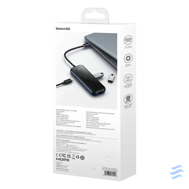Hub 5in1 Baseus AcmeJoy series USB C to 2xUSB 3.0 + USB 2.0 + USB C PD + RJ45 (dark grey) Hubs