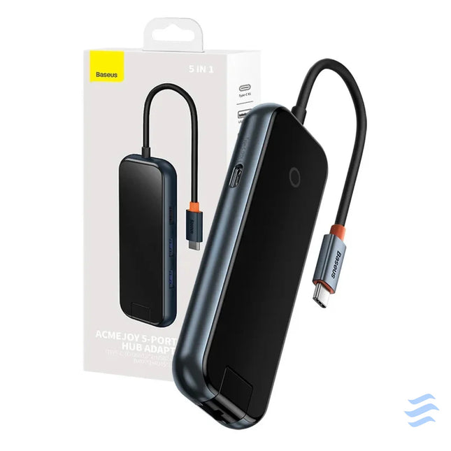 Hub 5in1 Baseus AcmeJoy series USB C to 2xUSB 3.0 + USB 2.0 + USB C PD + RJ45 (dark grey) Hubs