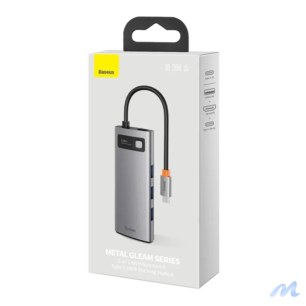Hub 5in1 Baseus Metal Gleam Series, USB-C to 3x USB 3.0 + HDMI + USB-C PD